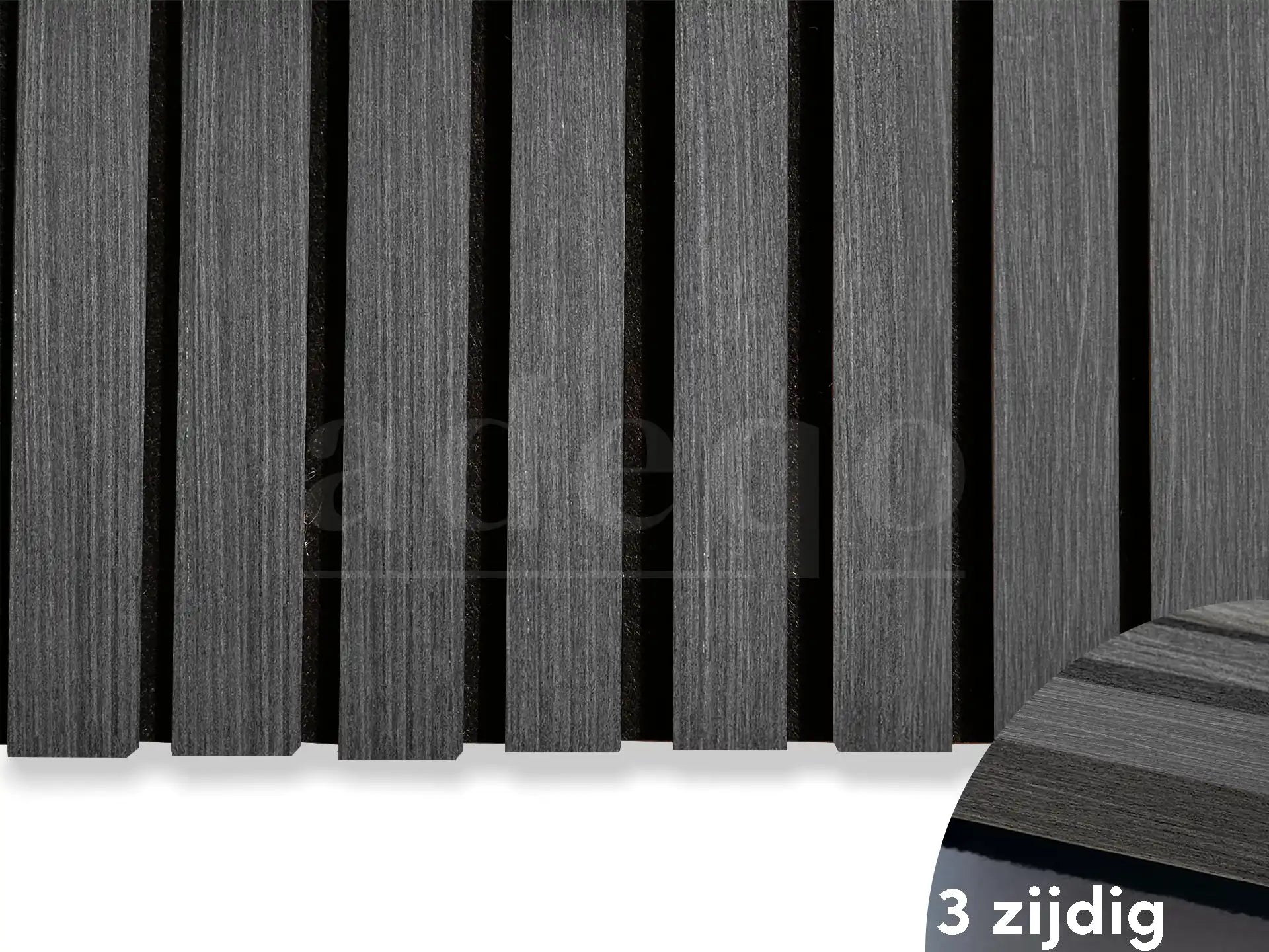 Adeqo Akupanel - Zwart Eiken hout 300 x 60 cm - 3 zijdig écht houtfineer - Akoestische Panelen