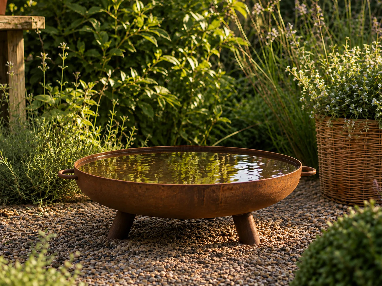 GoFire Lev Waterschaal cortenstaal 120 cm - vogel drinkschaal - groot vogelbad tuin