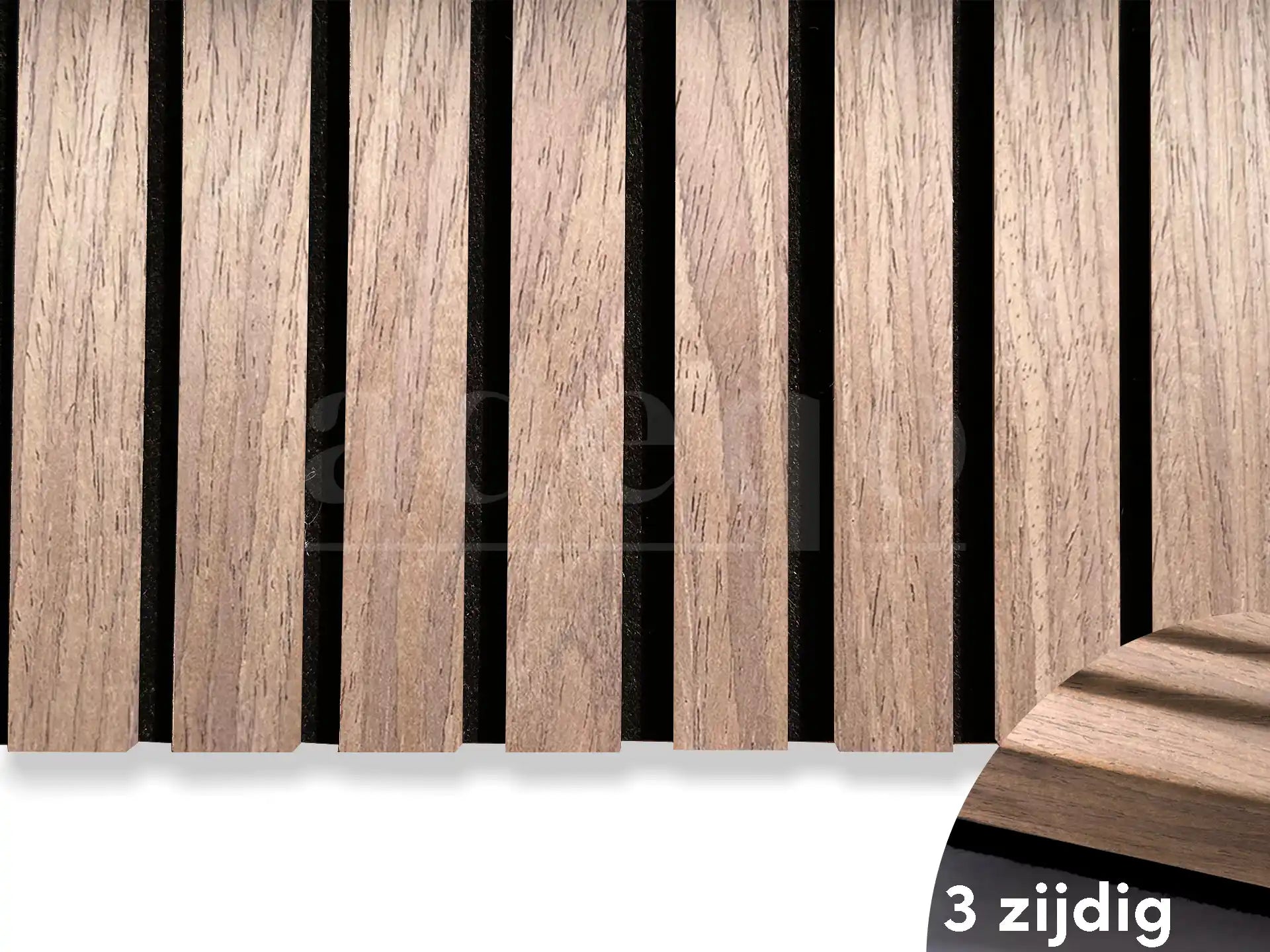 Adeqo Akupanel - Licht Walnoot hout 260 x 60 cm - 3 zijdig écht houtfineer - Akoestische Wandpanelen