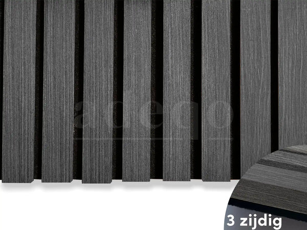 Adeqo Akupanel - Zwart Eiken hout 300 x 60 cm - 3 zijdig écht houtfineer - Akoestische Panelen