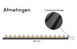 Technische tekening van Adeqo akoestisch wandpaneel in Zwart Eiken met 3-zijdig houtfineer en afmetingen.