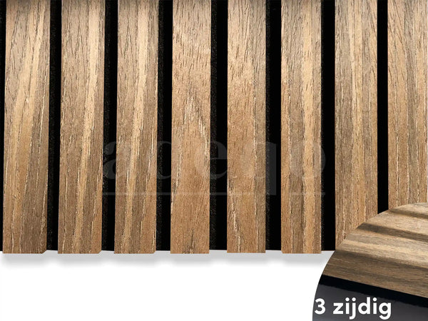Adeqo akupanel - Bruin Eiken hout 300 x 60 cm - 3 zijdig écht houtfineer - Akoestische Panelen