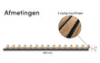 Adeqo akoestische wandpanelen in Bruin Eiken met 3-zijdige houtfineerafwerking, technische afmetingen weergegeven.