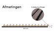 Adeqo akoestische wandpanelen in Donker Walnoot met 3-zijdige houtfineerafwerking, technische afmetingen weergegeven.