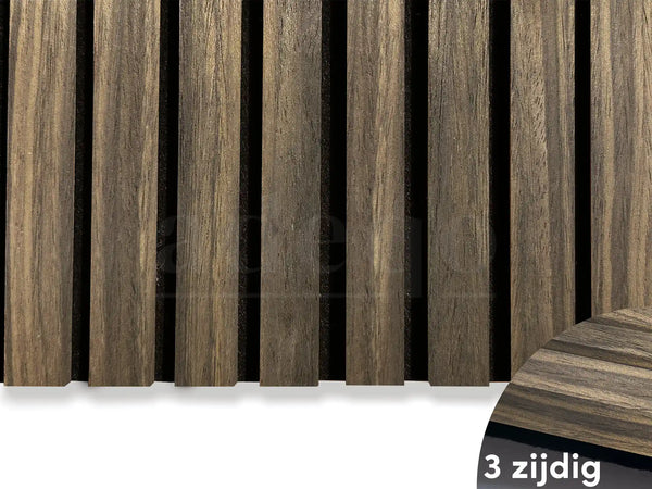 Adeqo Akupanel - Gerookt Eiken hout 300 x 60 cm - 3 zijdig écht houtfineer - Akoestische Panelen