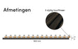 Adeqo akoestische wandpanelen in Gerookt Eiken met 3-zijdige houtfineerafwerking, technische afmetingen weergegeven.