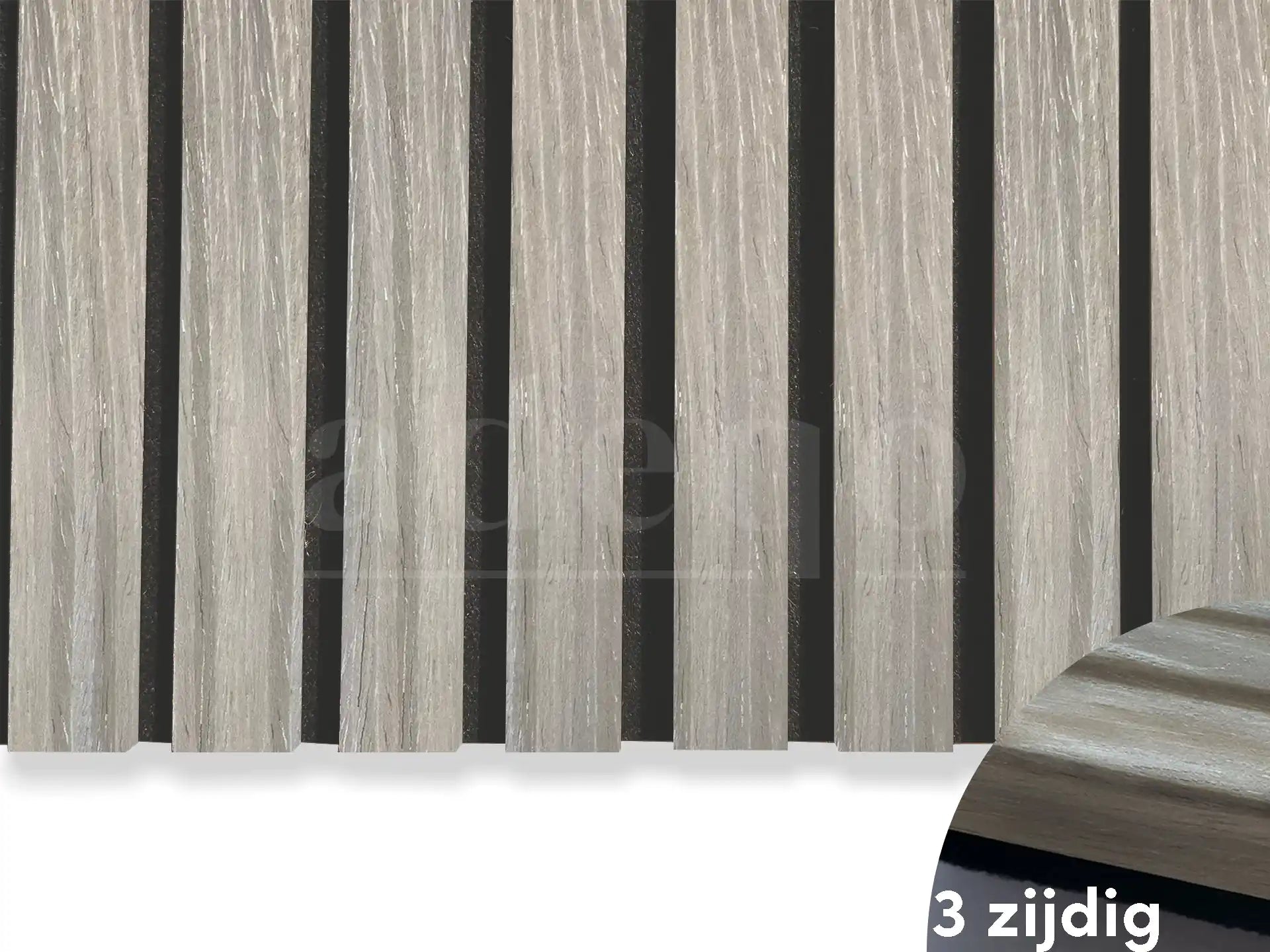 Adeqo Akupanel - Grijs Eiken hout 300 x 60 cm - 3 zijdig écht houtfineer - Akoestische Panelen