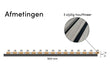 Adeqo akoestische wandpanelen in Grijs Eiken met 3-zijdige houtfineerafwerking, technische afmetingen weergegeven.