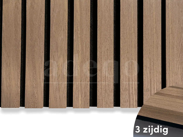 Adeqo Akupanel - Klassiek Walnoot hout 300 x 60 cm - 3 zijdig écht houtfineer - Akoestische Panelen