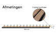 Adeqo akoestische wandpanelen in Klassiek Walnoot met 3-zijdige houtfineerafwerking, technische afmetingen weergegeven.
