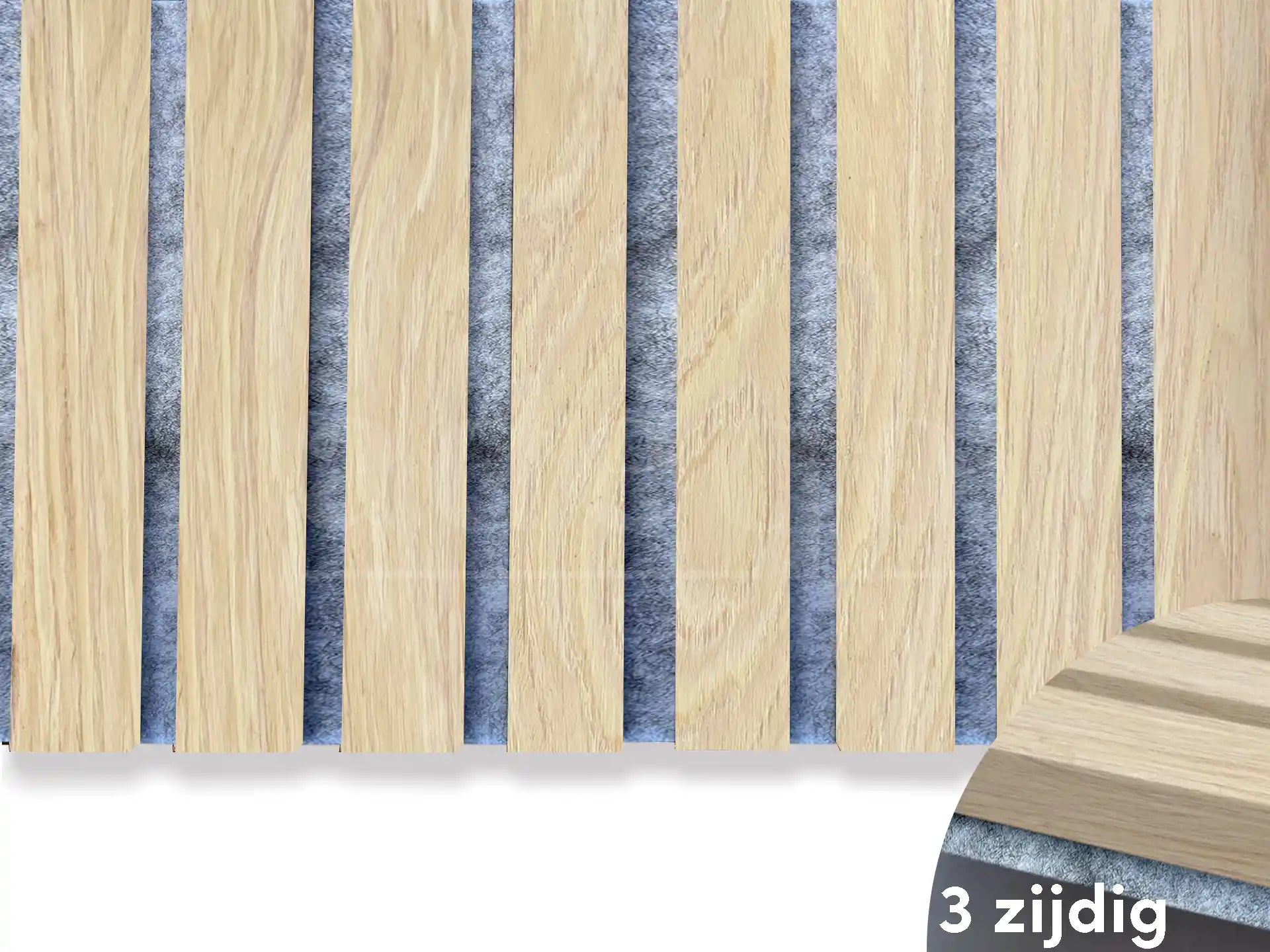 Adeqo Akupanel - Natuurlijk Eiken hout (grijs vilt) 300 x 60 cm - 3 zijdig écht houtfineer - Akoestische Panelen