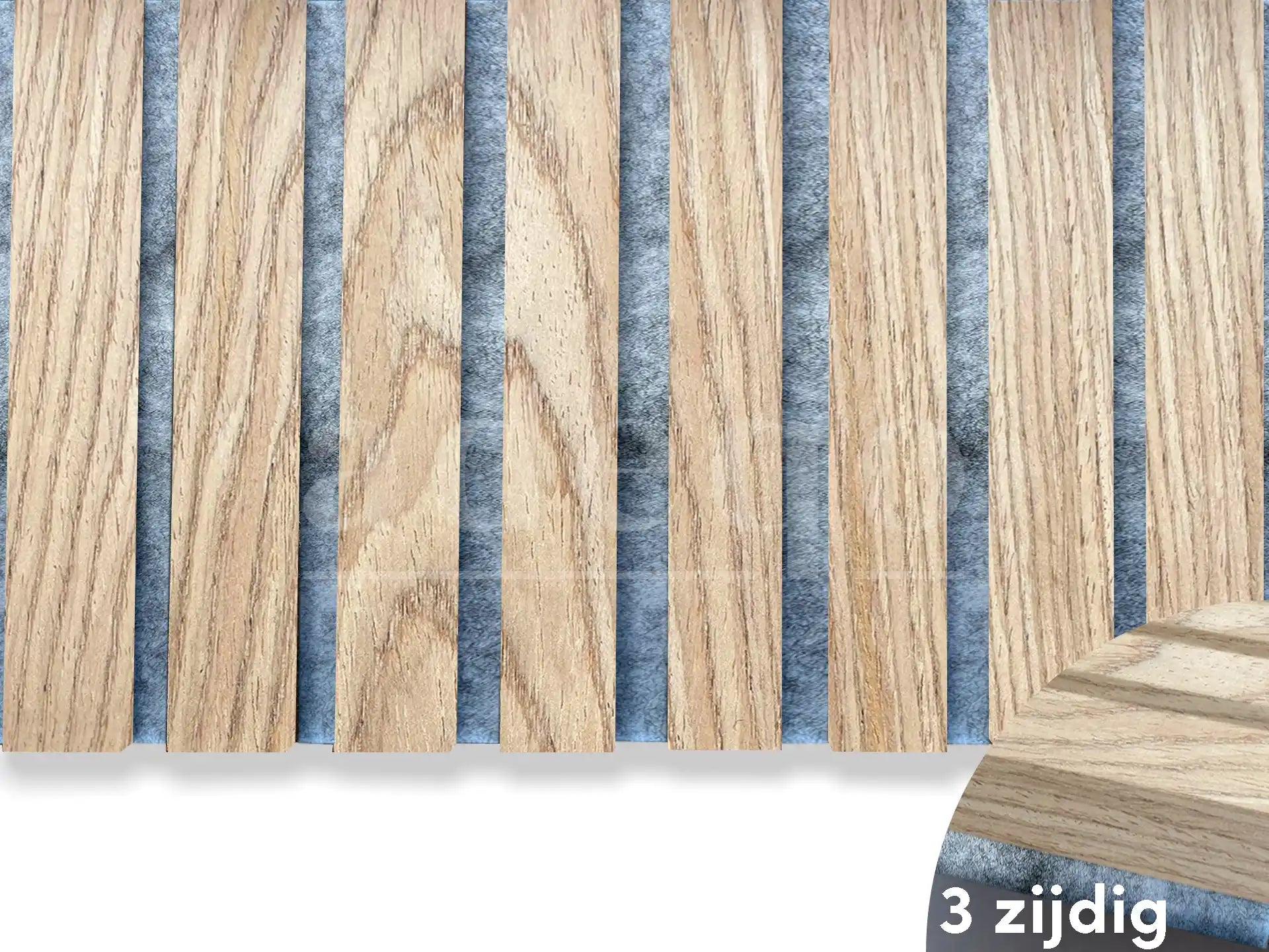Adeqo Akupanel - Rustiek Eiken hout (grijs vilt) 300 x 60 cm - 3 zijdig écht houtfineer - Akoestische Panelen
