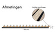 Adeqo akoestische wandpanelen in Verouderd Eiken met 3-zijdige houtfineerafwerking, technische afmetingen weergegeven.