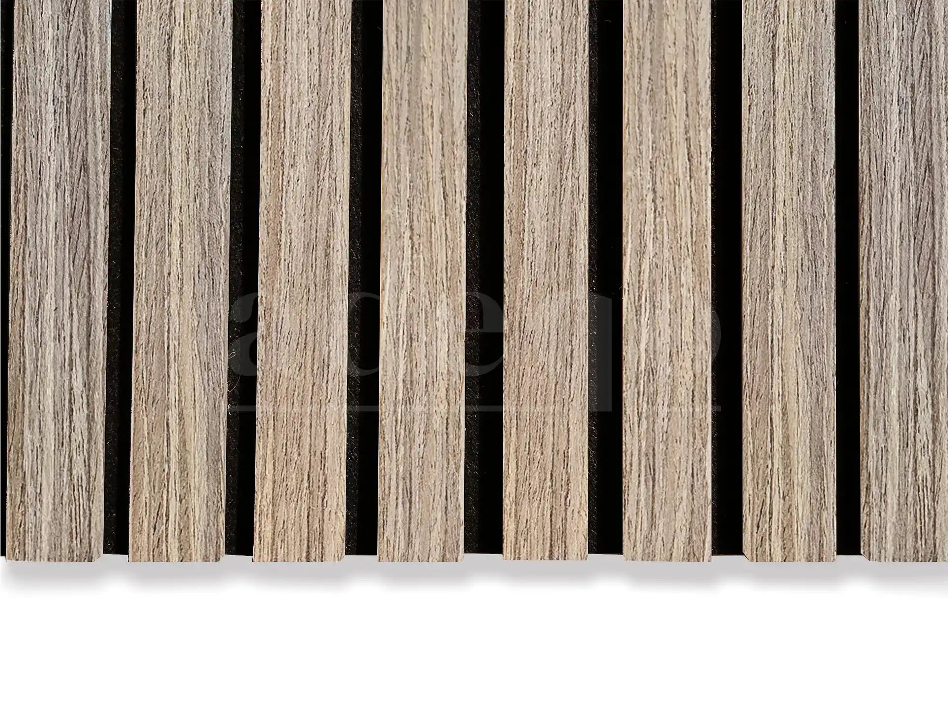 Adeqo akoestische wandpanelen met 3-zijdige houtfineer afwerking in de kleur Verouderd Eiken, close-upweergave.