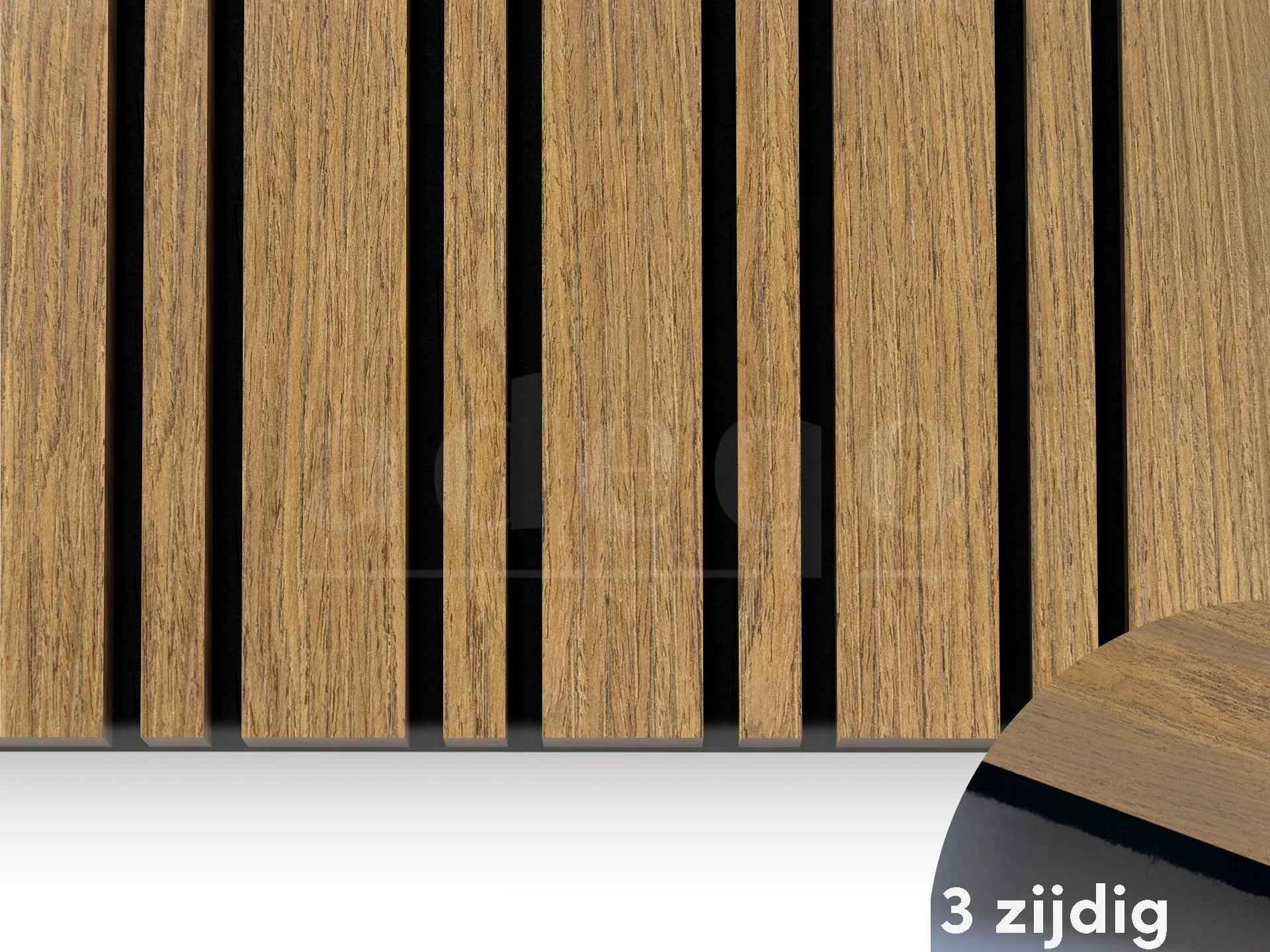 Adeqo Akupanel Wisselende lat 300x60 cm in Teak met 3-zijdig écht houtfineer, doorlopende houtnerf op de zijkanten