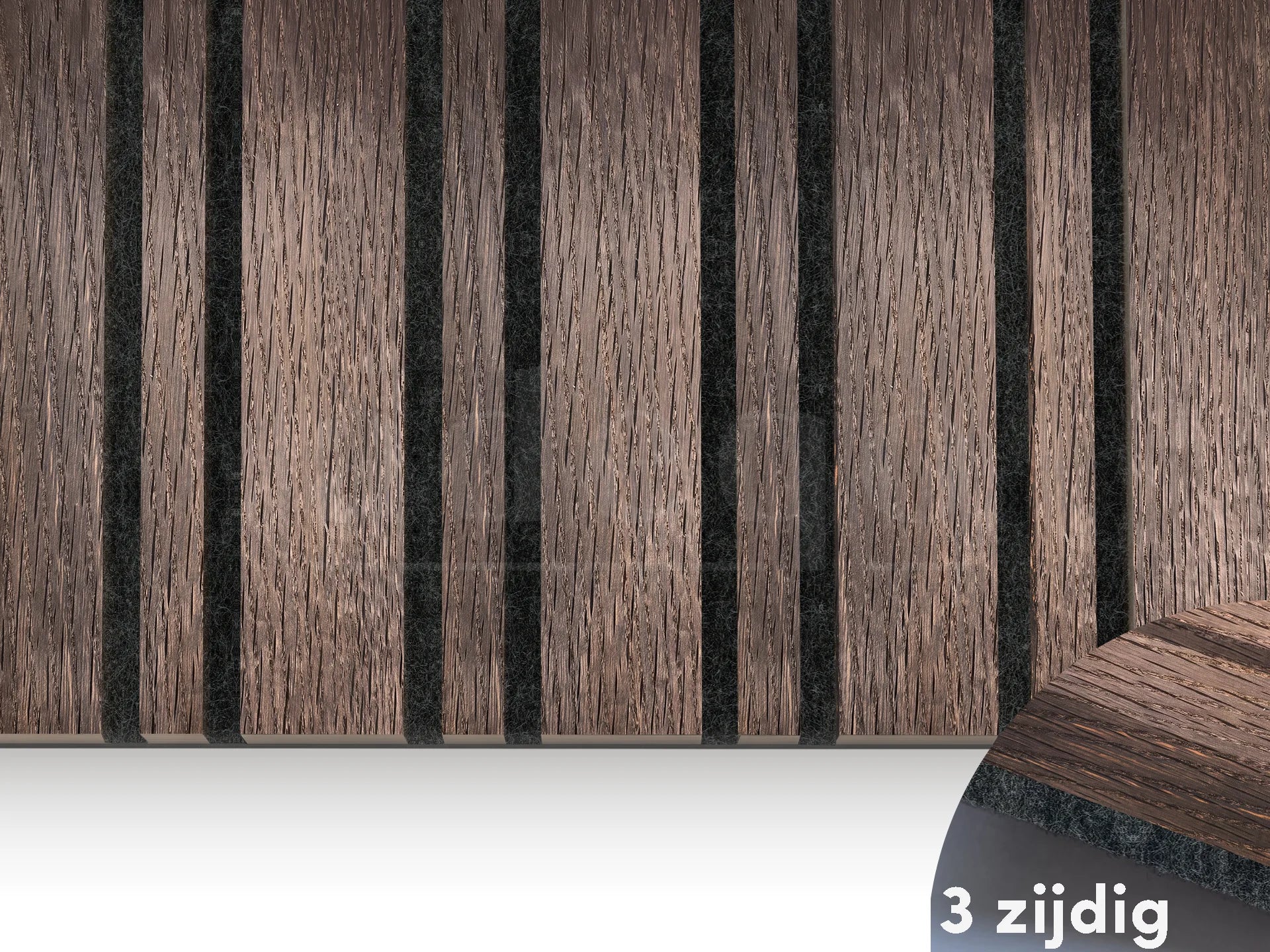 Adeqo Akupanel Wisselende lat WoodSkin 300x60 cm in Gerookt Eiken Donker met 3-zijdige WoodSkin afwerking, doorlopend op de zijkanten