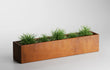 Cortenstalen plantenbak 200x40x40 cm van Adeqo, gevuld met sierlijke groene planten, ideaal voor een strakke en moderne tuin of terras.