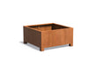 Adezz Carrez Cortenstaal Plantenbak Vierkant met poten 120 x 120 x 60 cm met bodem, productfoto op witte achtergrond.