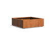 Adezz Carrez Cortenstaal Plantenbak Vierkant met wielen 120 x 120 x 40 cm met bodem, productfoto op witte achtergrond.