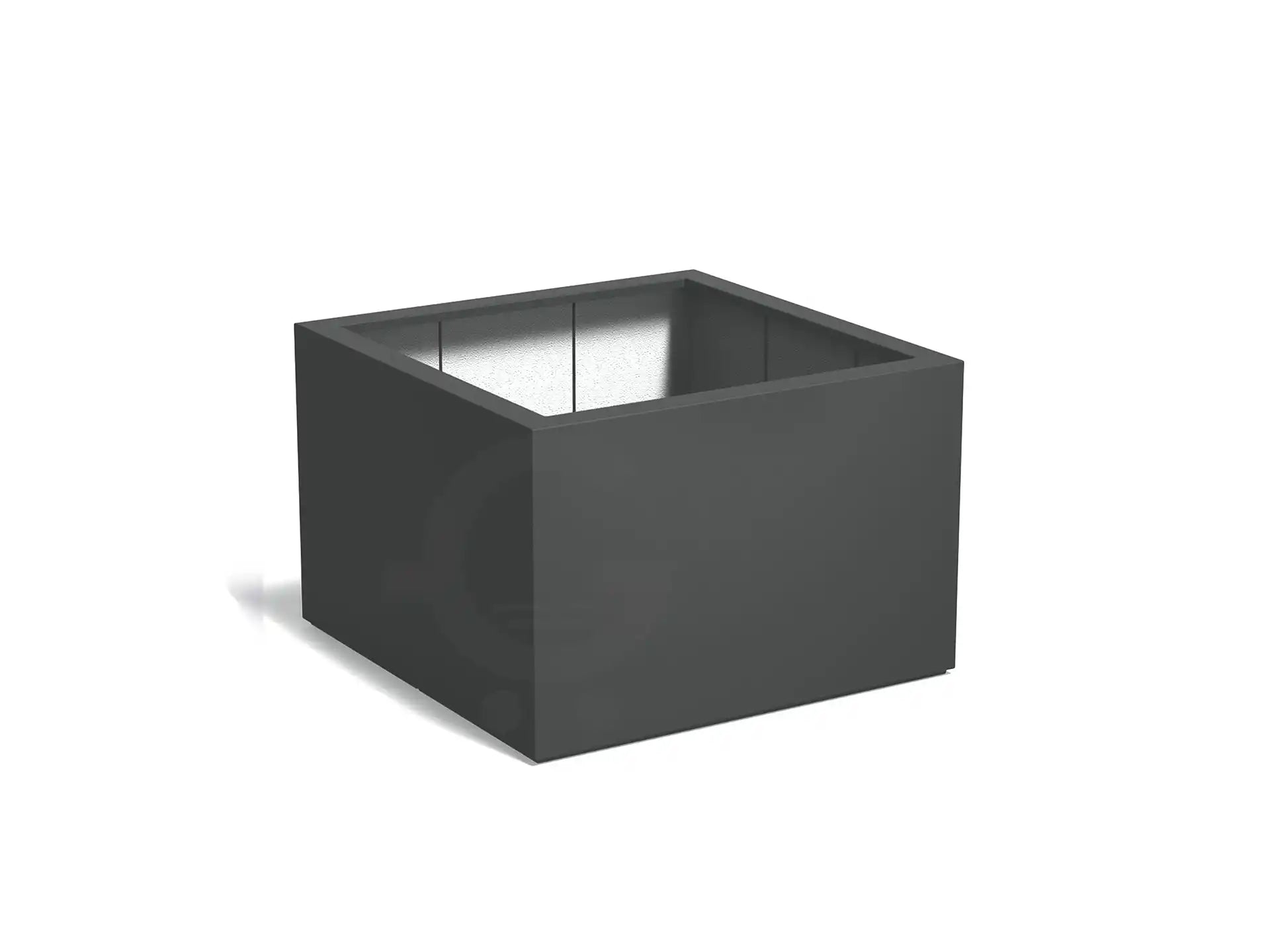 Adezz Carrez polyester plantenbak in vierkante vorm, 120 × 120 × 80 cm, uitgevoerd in antracietgrijs.