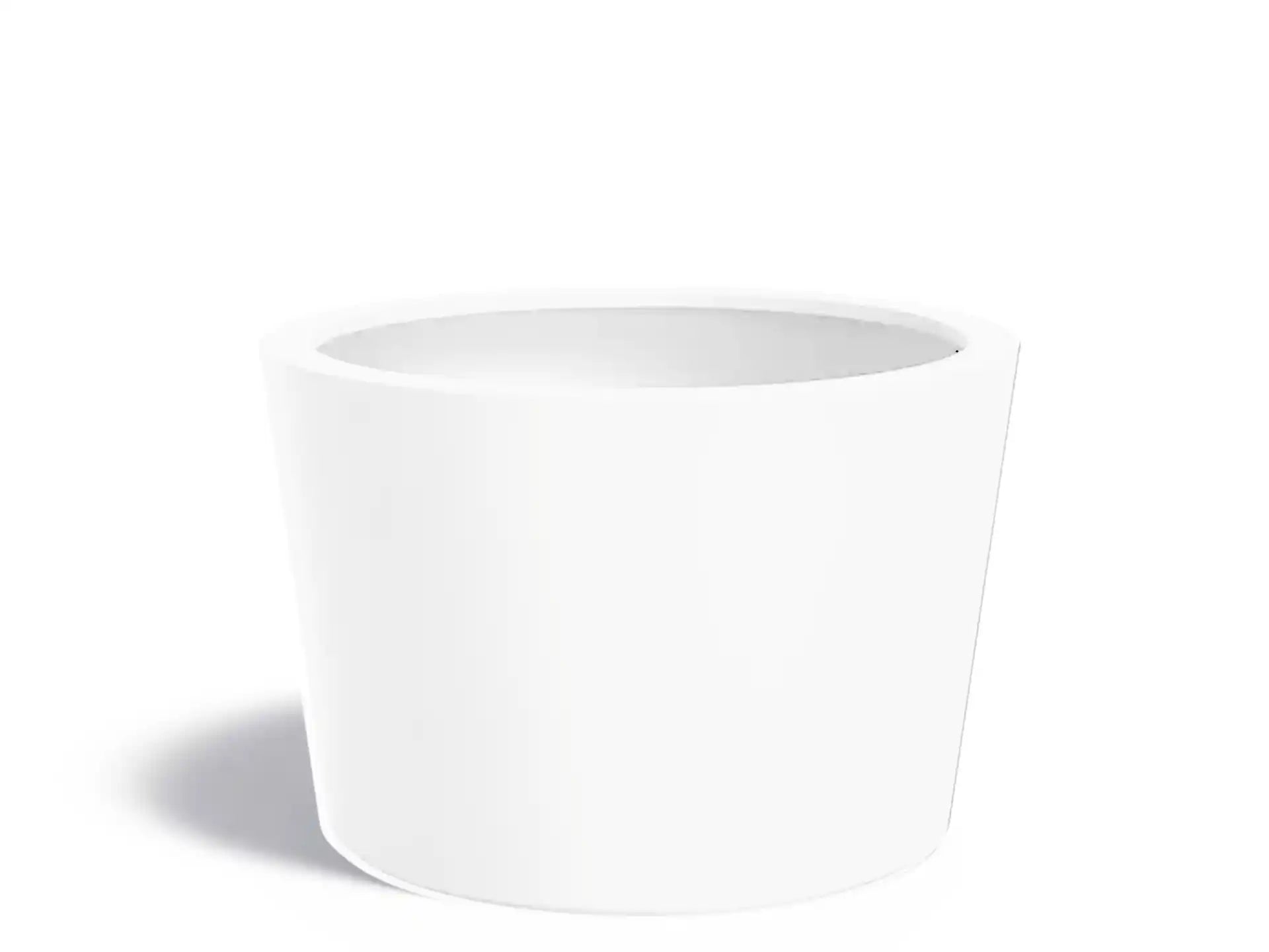 Adezz Conic polyester plantenbak in ronde schuine vorm, 120 × 120 × 80 cm, uitgevoerd in verkeerswit.