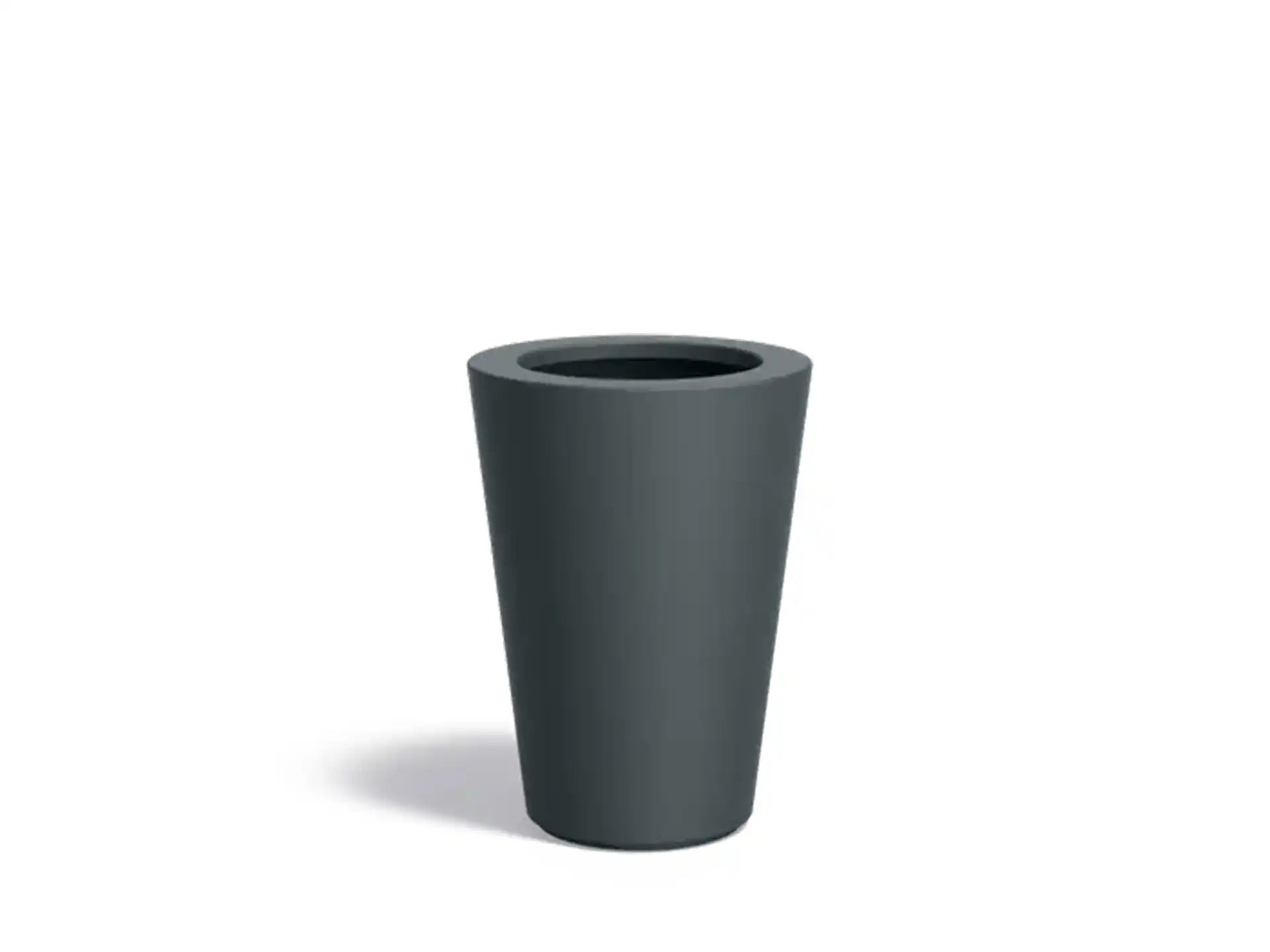 Adezz Conic polyester plantenbak in ronde schuine vorm, 55 × 55 × 76 cm, uitgevoerd in antracietgrijs.