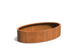 Adezz Ellipse Cortenstaal Plantenbak Ovaal 200 x 120 x 40 cm met bodem, productfoto op witte achtergrond.