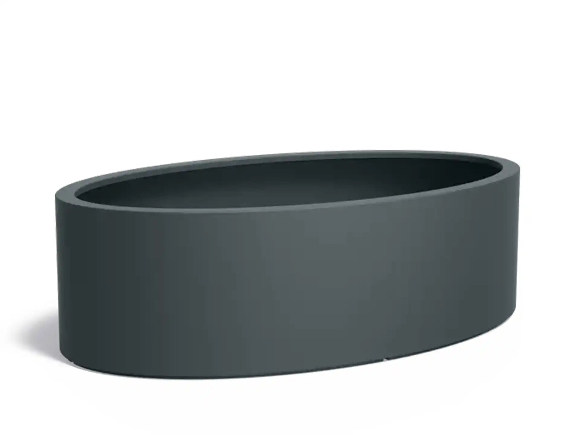 Adezz Ellipse polyester plantenbak in ovale vorm, 200 × 120 × 60 cm, uitgevoerd in antracietgrijs.