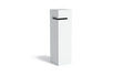 Productfoto van de Adezz Ivar brievenbus in aluminium uitvoering, strak en modern design, afmeting 35 x 35 x 120 cm, afgebeeld op een witte achtergrond.