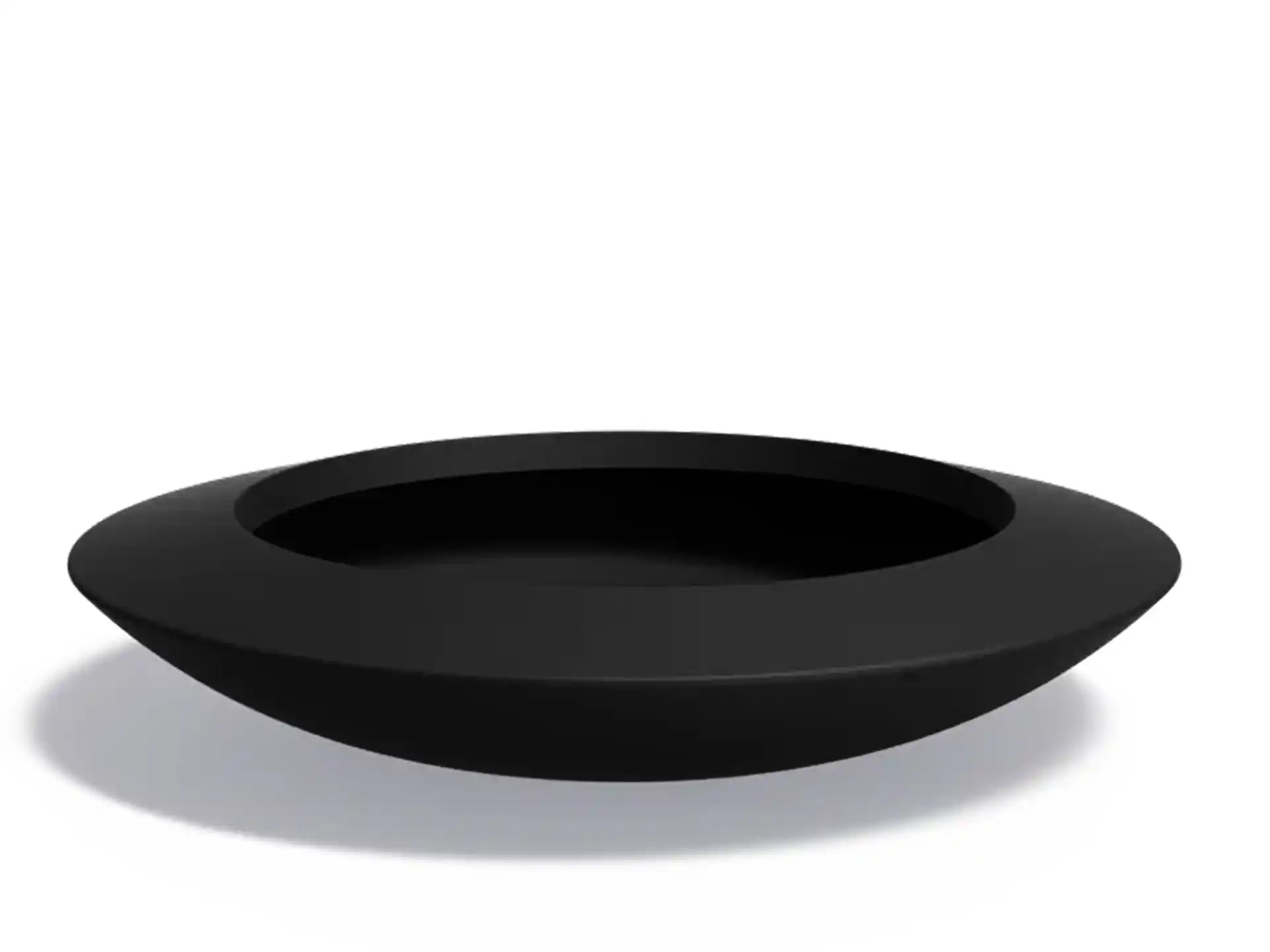 Adezz Malva ronde polyester plantenbak in schaalmodel van 200 x 200 x 40 cm in gitzwarte uitvoering.
