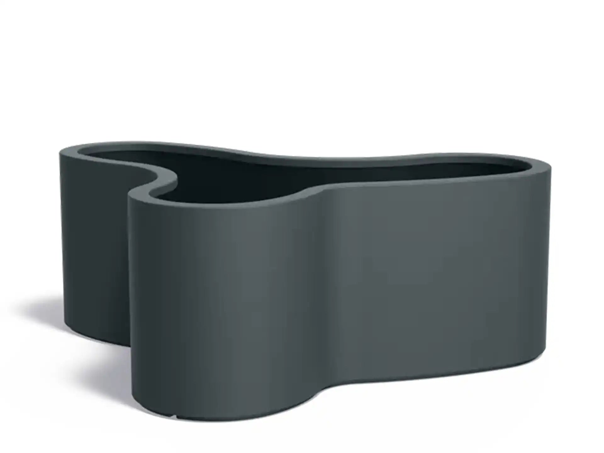 Adezz Organ polyester plantenbak met organische ronde vorm, afmeting 161 × 133,5 × 60 cm in antracietgrijs.