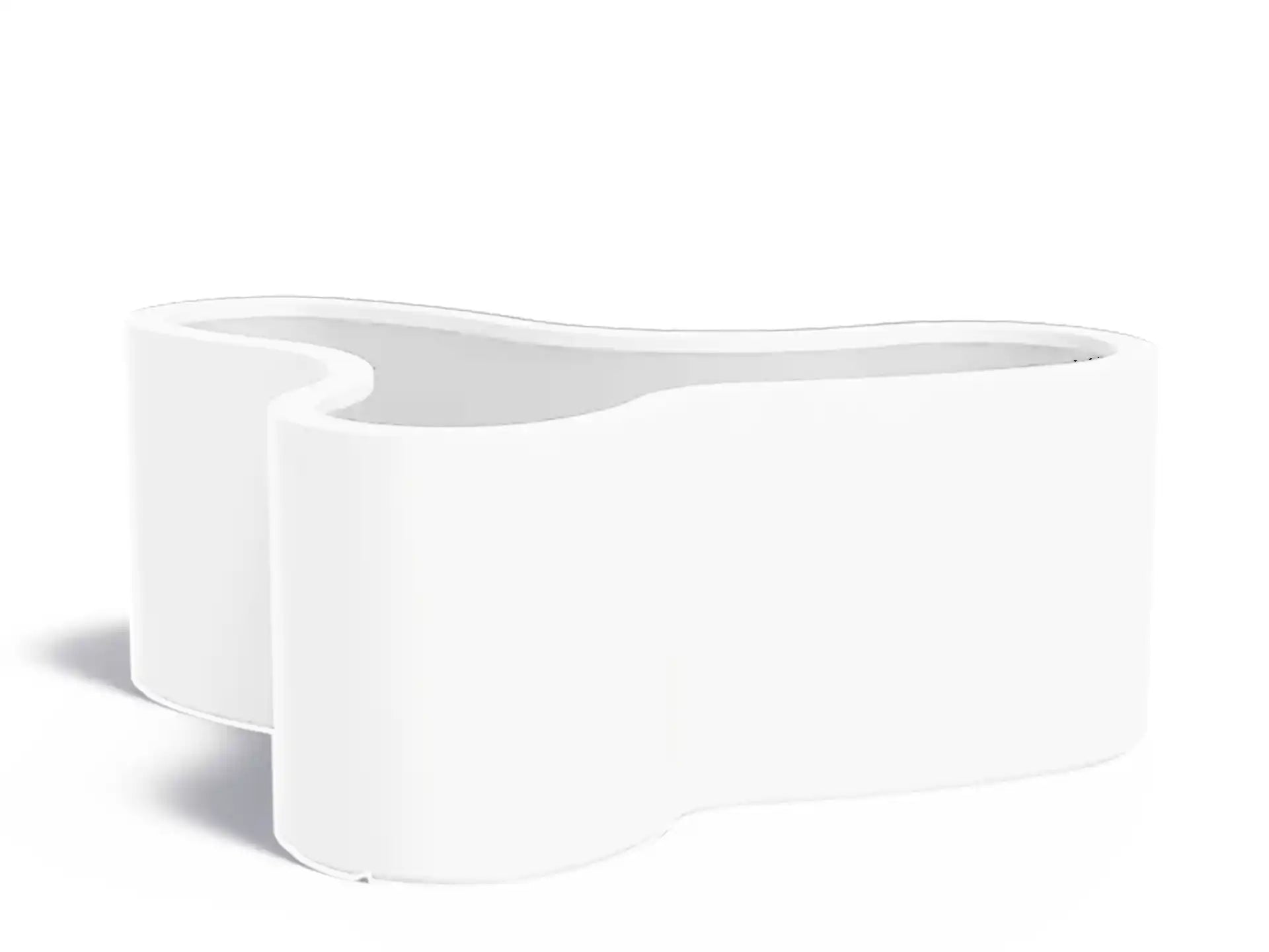 Adezz Organ polyester plantenbak met organische ronde vorm, afmeting 161 × 133,5 × 60 cm in verkeerswit.