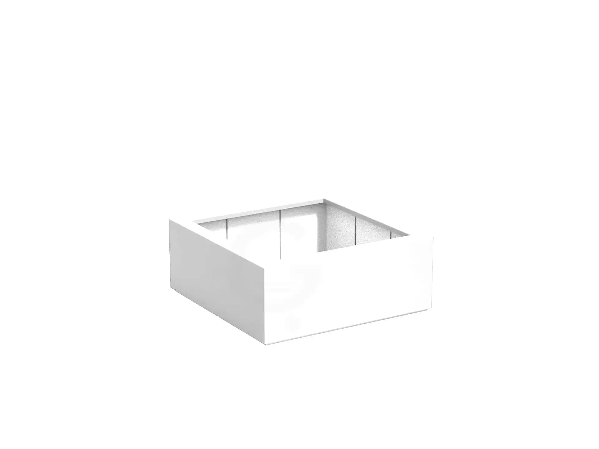 Adezz Carrez plantenbak polyester in vierkante uitvoering van 100 x 100 x 40 cm in verkeerswit, een lage witte polyester plantenbak met bodem en strak modern ontwerp.