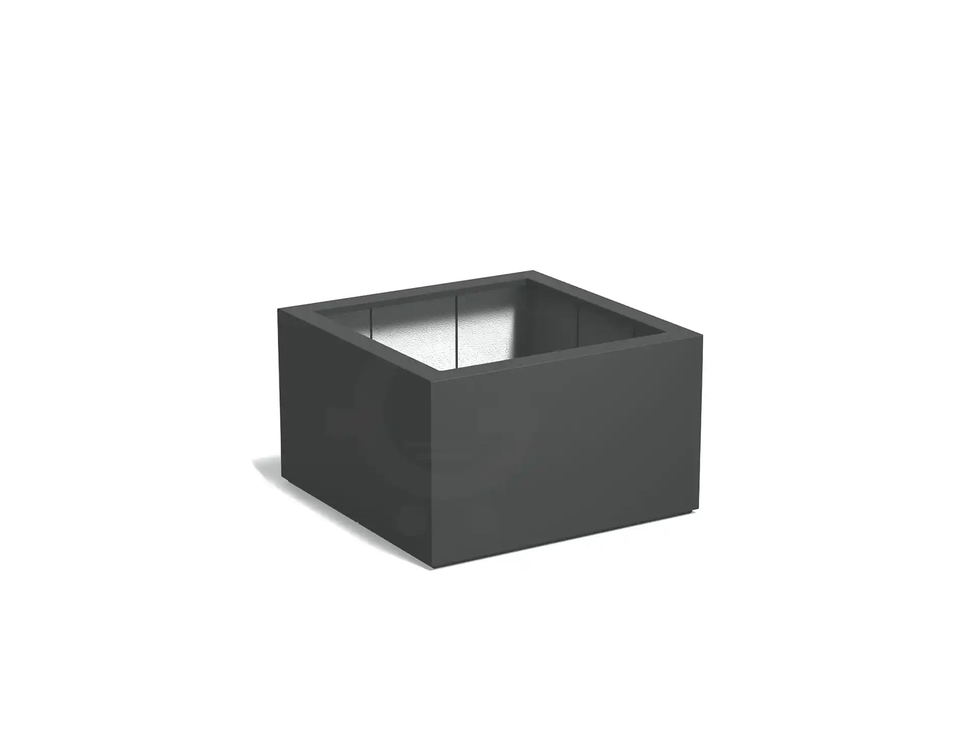 Adezz Carrez plantenbak polyester in vierkant formaat van 100 x 100 x 60 cm in antracietgrijs, een moderne donkergrijze polyester plantenbak met bodem en strakke afwerking.
