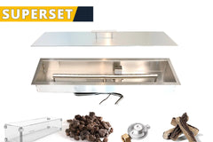 Adezz SUPERSET Forno Brann Inbouwbrander Rechthoek 80 x 19 cm + Glasombouw + Keramische Houtblokken | RVS