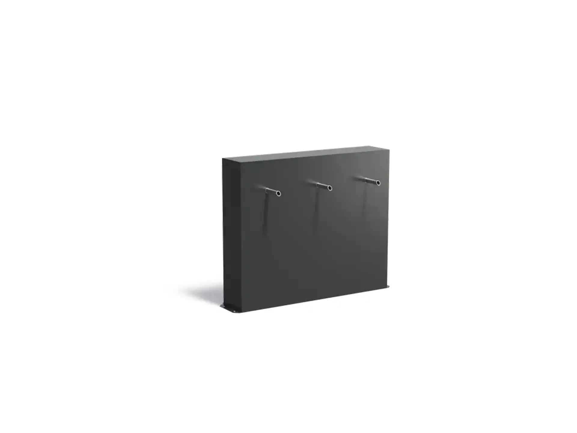 Productfoto van de Adezz vijvermuur vrijstaand aluminium 120 x 25 x 100 cm met 3 pijpjes en pomp op een witte achtergrond.