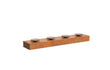 Productfoto van de Adezz watertafel van cortenstaal met 4 schalen, formaat 500 x 100 x 40 cm, op een witte achtergrond.