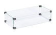 Rechthoekige glasombouw van 50 × 25 cm met zwart gecoate stalen bevestigingen en helder veiligheidsglas, ontworpen voor gebruik rond een inbouwbrander. Vrijstaand weergegeven op een witte achtergrond.