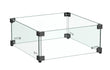 Rechthoekige glasombouw van 30 × 30 cm met zwart gecoate stalen bevestigingen en helder veiligheidsglas, ontworpen voor gebruik rond een inbouwbrander. Vrijstaand weergegeven op een witte achtergrond.