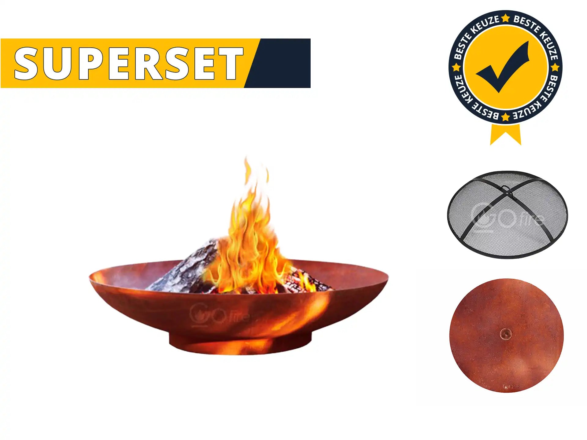 GoFire SUPERSET Soho vuurschaal cortenstaal met vonkenscherm en deksel 70 cm