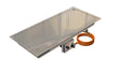 RVS Gofire inbouwbrander 79 × 36 cm met zicht op de gasregelaar en oranje slang, geschikt voor montage in vuurtafels.