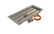 Gofire inbouwbrander rechthoek 79 × 36 cm met flexibel bedieningspaneel en oranje gasslang, schuin bovenaanzicht van het product.