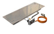 RVS Gofire inbouwbrander 75 × 25 cm met zicht op de gasregelaar en oranje slang, geschikt voor montage in vuurtafels.