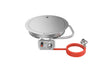 Ronde Gofire inbouwbrander van 39 cm in RVS, afgebeeld met gesloten deksel en flexibel bedieningspaneel.