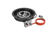 Gofire inbouwbrander rond 39 cm van gecoat staal met open brander en bedieningspaneel met rode gasslang.