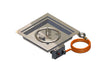 Gofire inbouwbrander vierkant 40 × 40 cm met flexibel bedieningspaneel en gasslang, bovenaanzicht van het product.