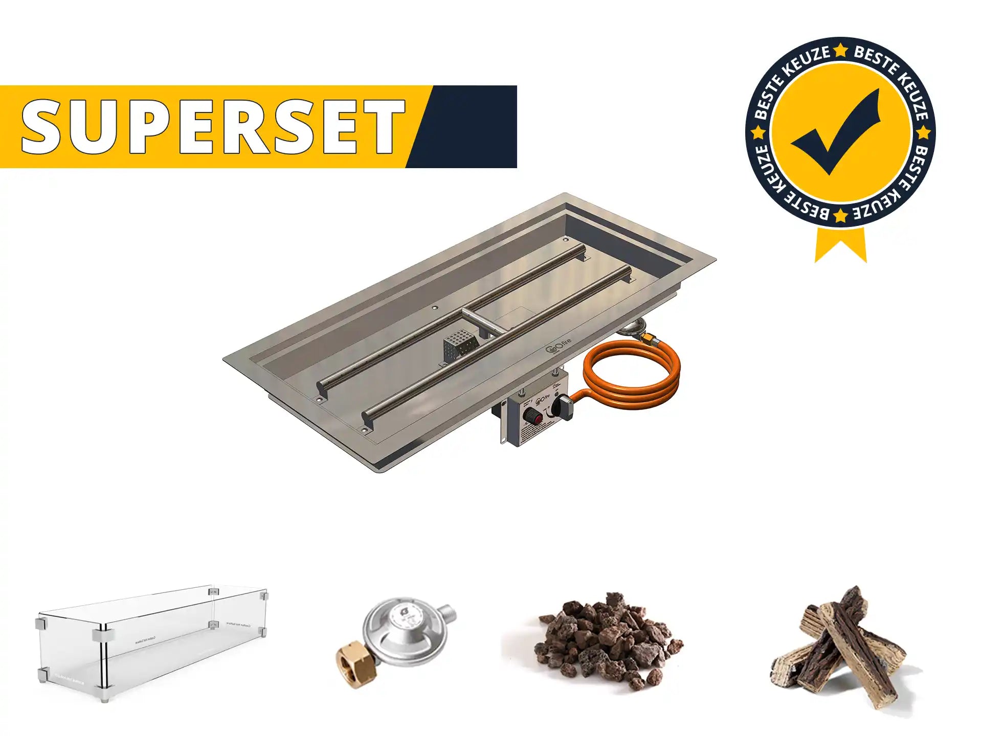 Gofire SUPERSET Inbouwbrander Rechthoek 56 x 28 cm | Flexibel bedieningspaneel | RVS