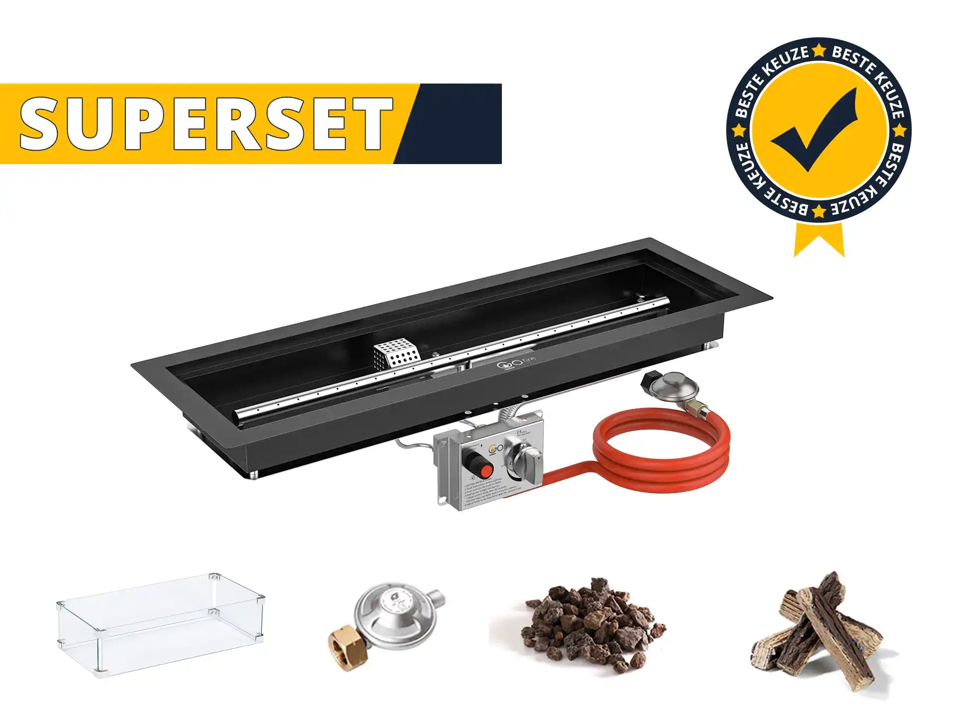 Gofire SUPERSET Inbouwbrander Rechthoek 75 x 25 cm | Flexibel bedieningspaneel | Zwart gecoat