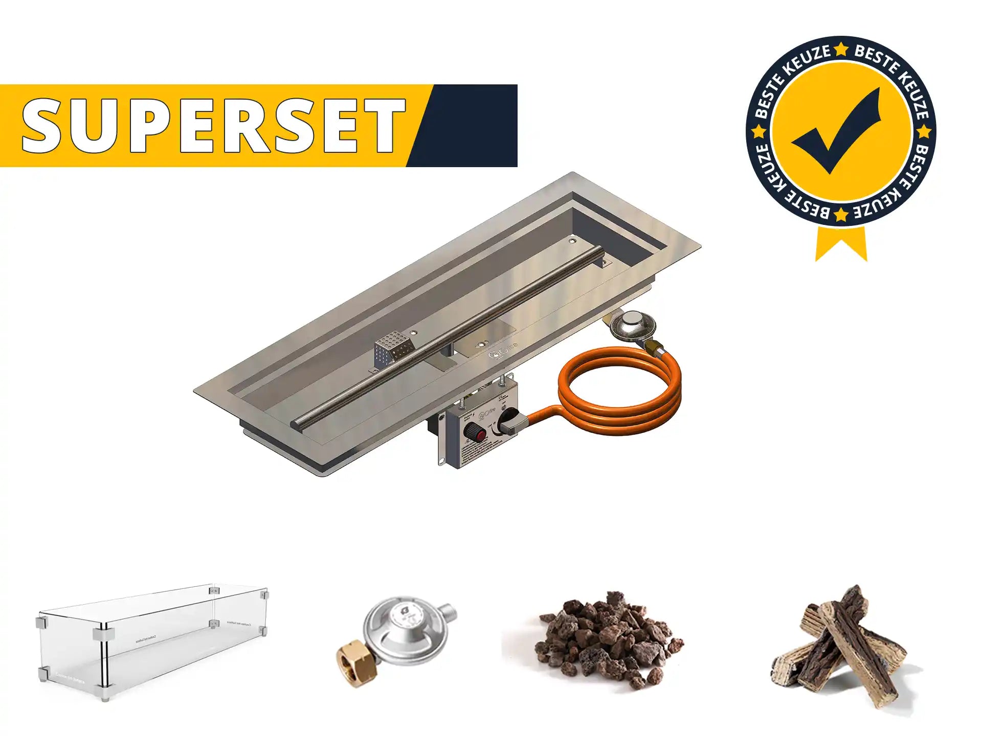 Gofire SUPERSET Inbouwbrander Rechthoek 75 x 25 cm | Flexibel bedieningspaneel | RVS