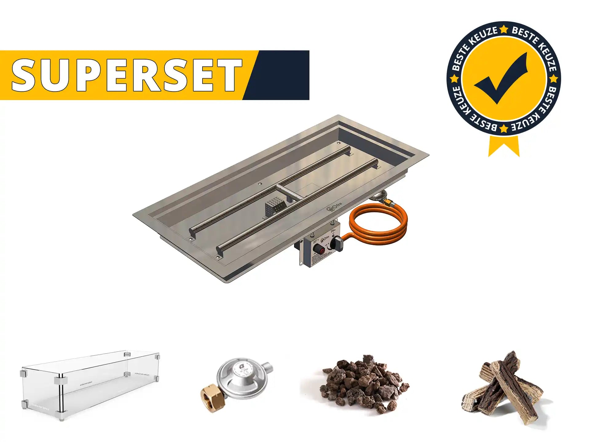 Gofire SUPERSET Inbouwbrander Rechthoek 79 x 36 cm | Flexibel bedieningspaneel | RVS